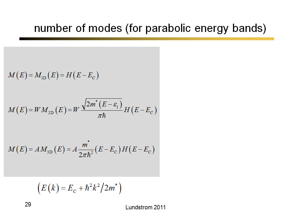 number of modes (for parabolic energy bands)
