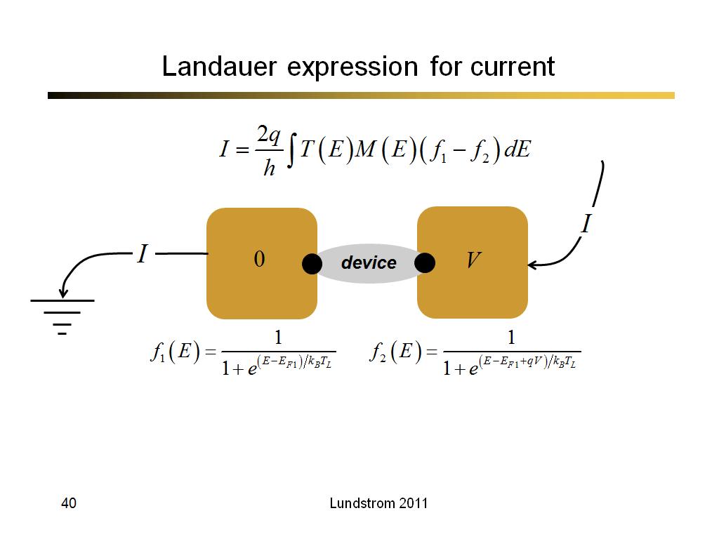 Landauer expression for current