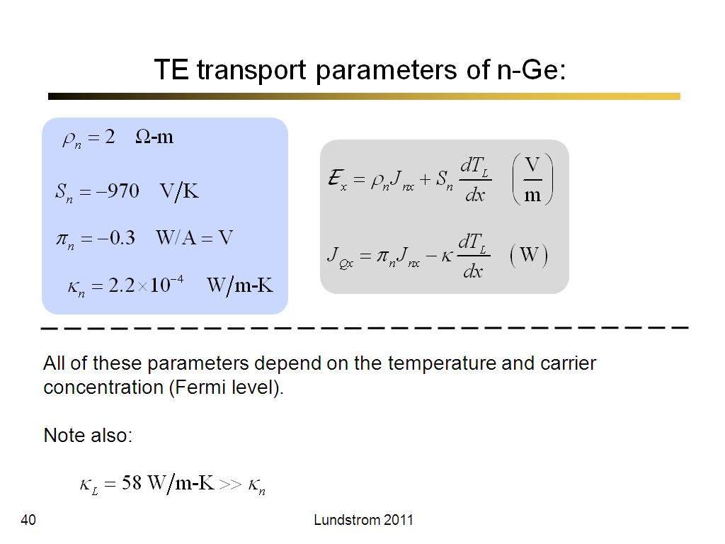 TE transport parameters of n-Ge: