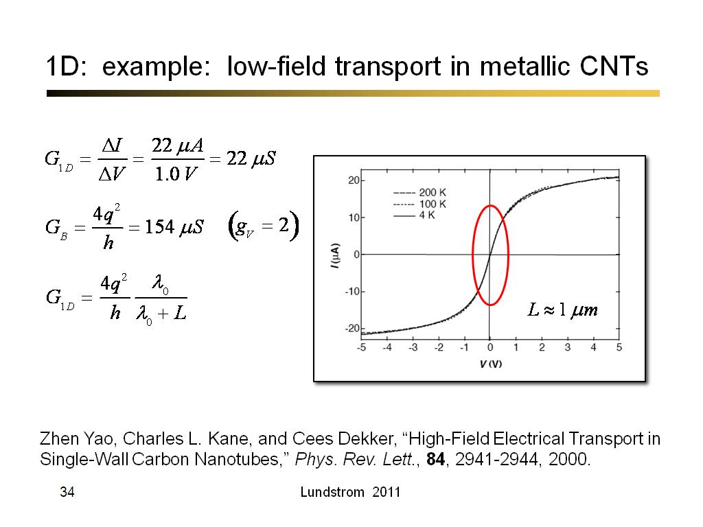 1D:  example:  low-field transport in metallic CNTs