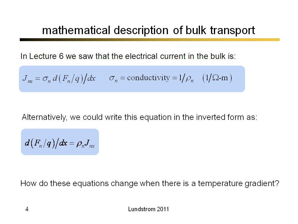 mathematical description of bulk transport