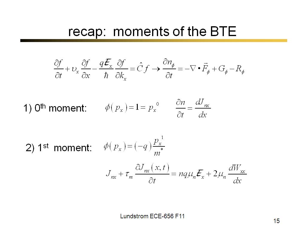 recap:  moments of the BTE