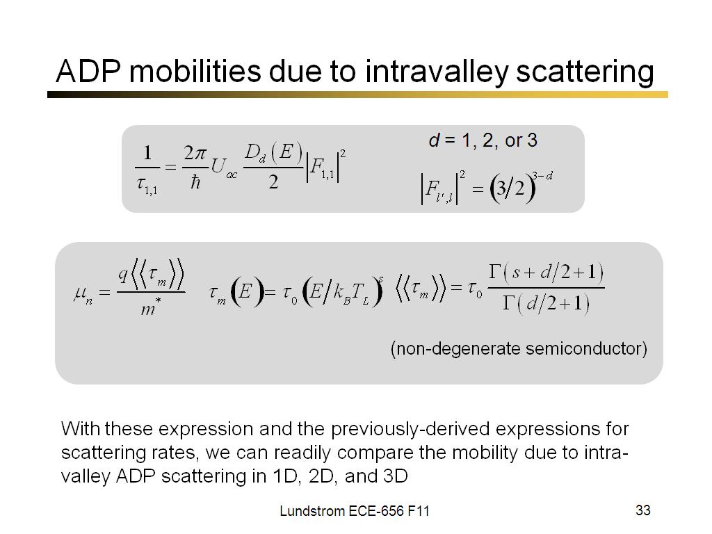 ADP mobilities due to intravalley scattering