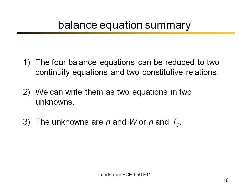 balance equation summary