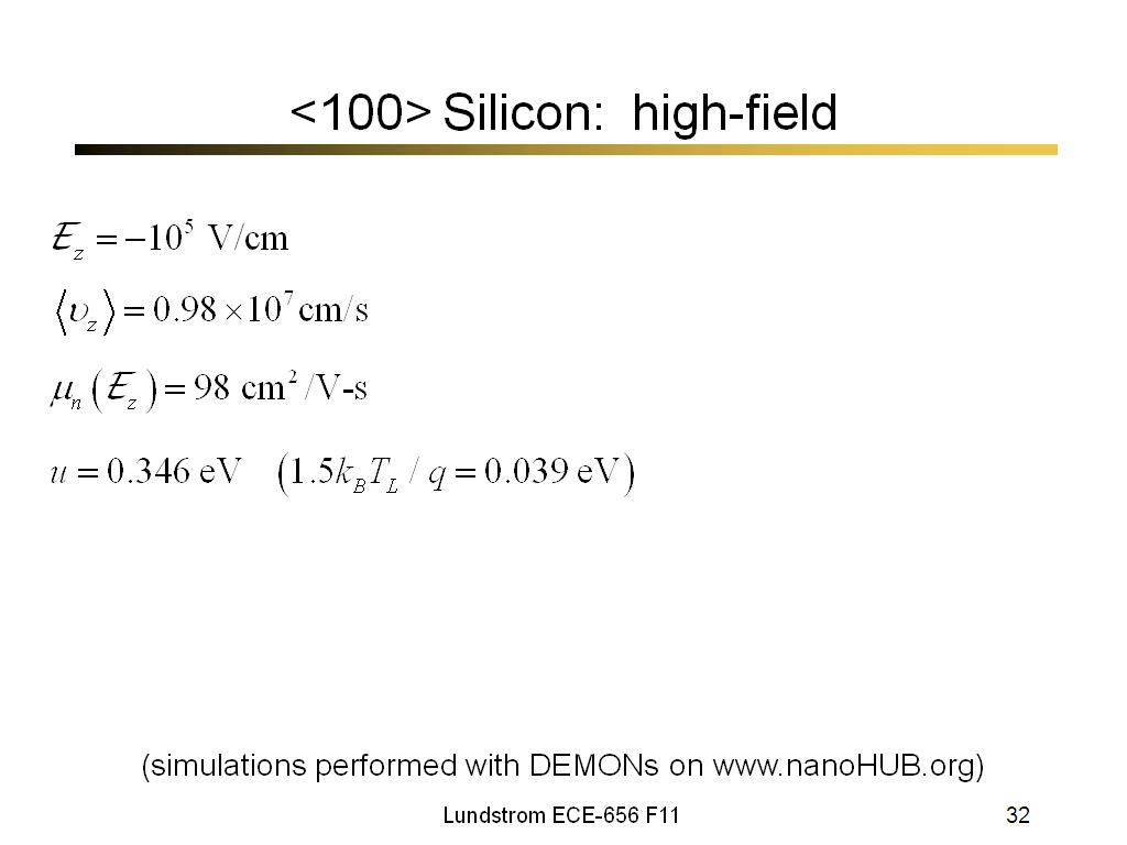<100> Silicon: high-field