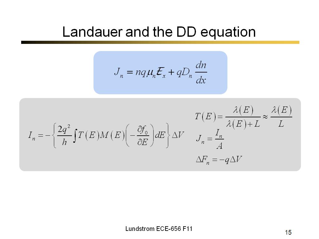Landauer and the DD equation