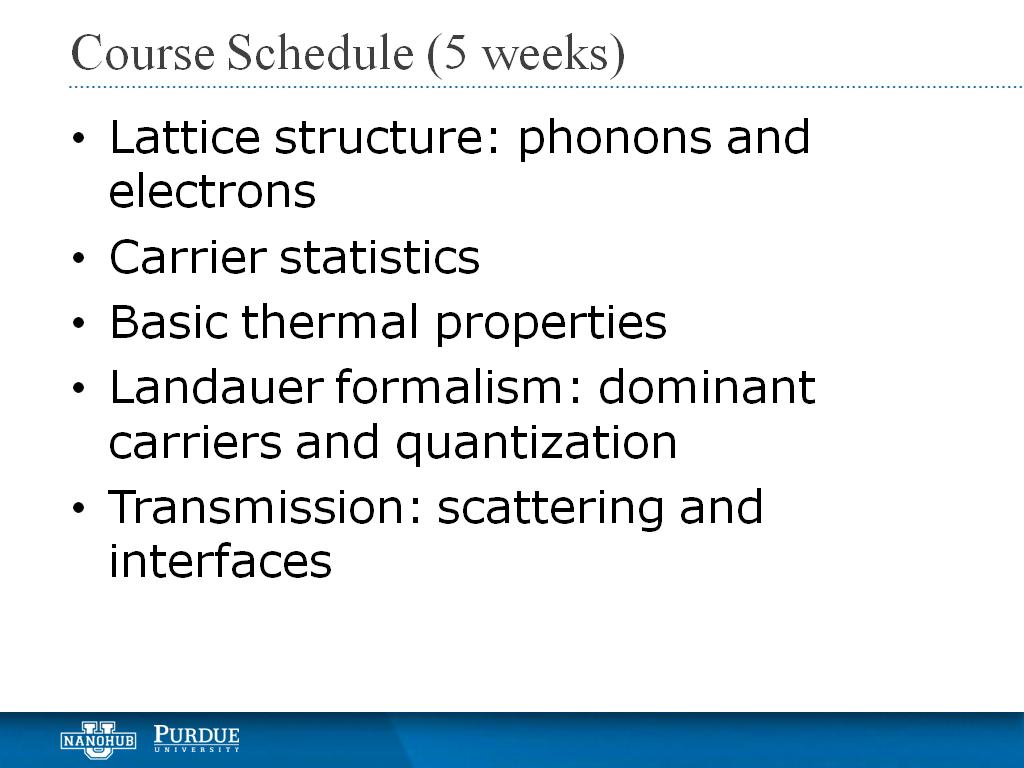 Course Schedule (5 weeks)