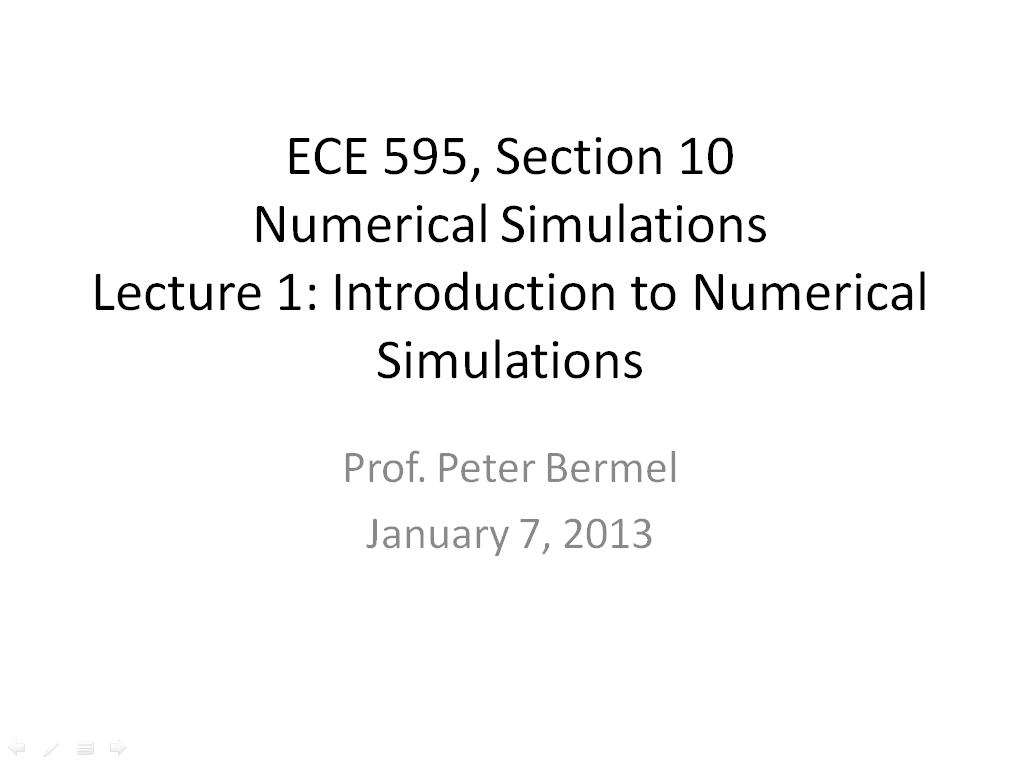 Lecture 1: Introduction to Numerical Simulations