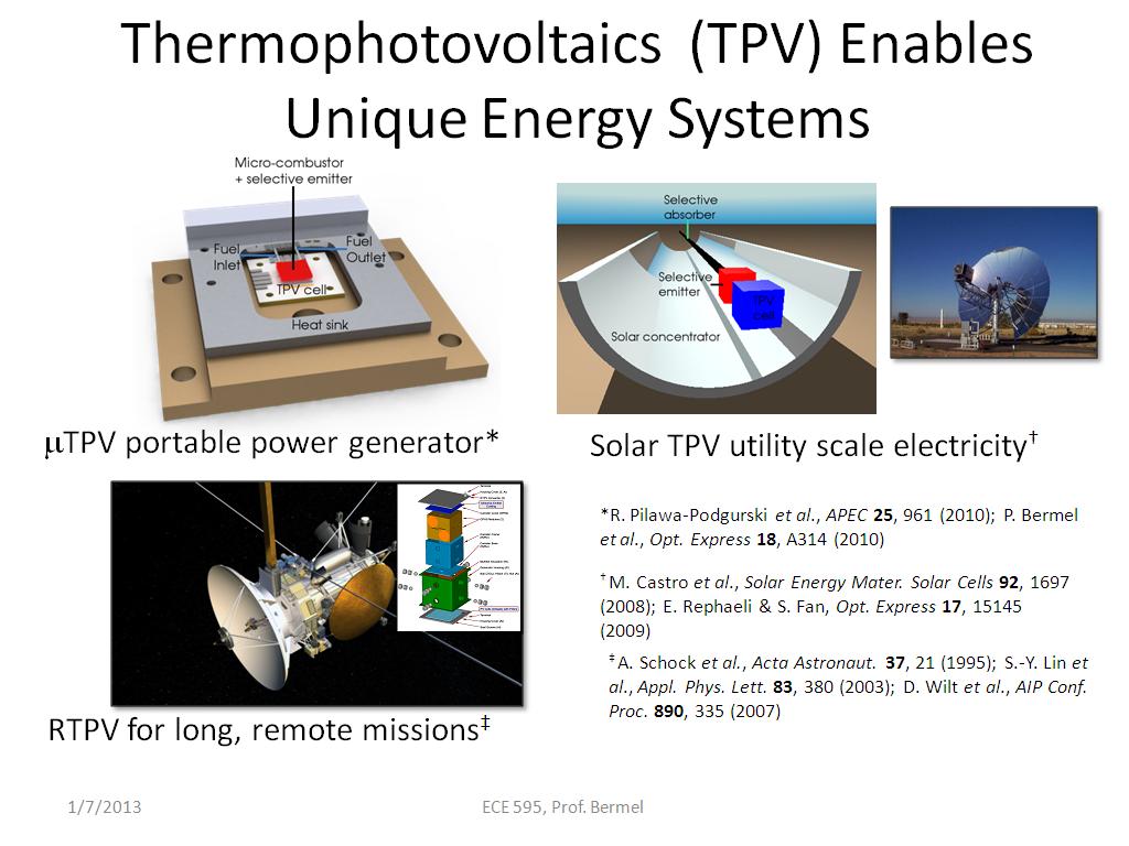 Thermophotovoltaics (TPV) Enables Unique Energy Systems