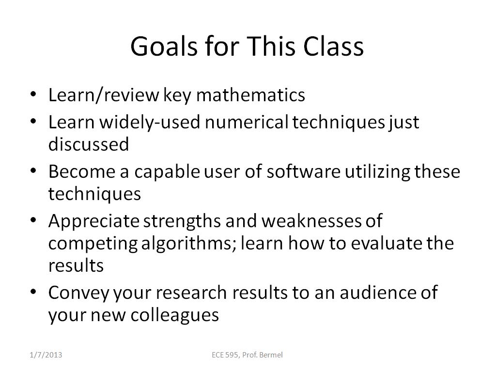 Goals for This Class