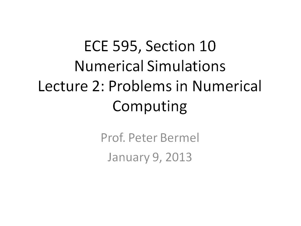 Lecture 2: Problems in Numerical Computing