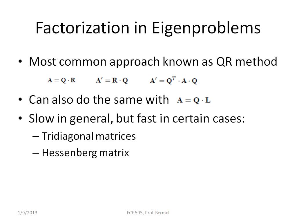 Factorization in Eigenproblems