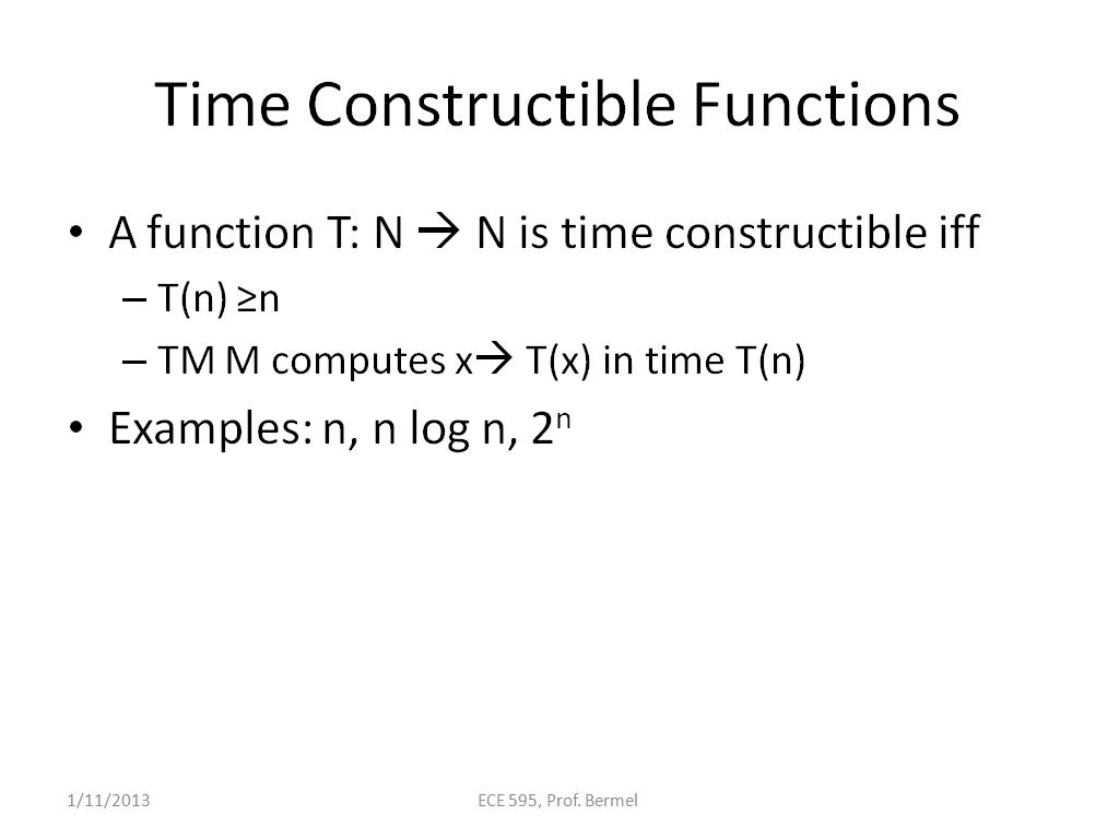 Time Constructible Functions