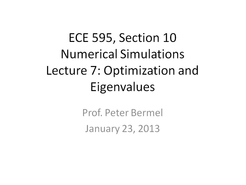Lecture 7: Optimization and Eigenvalues