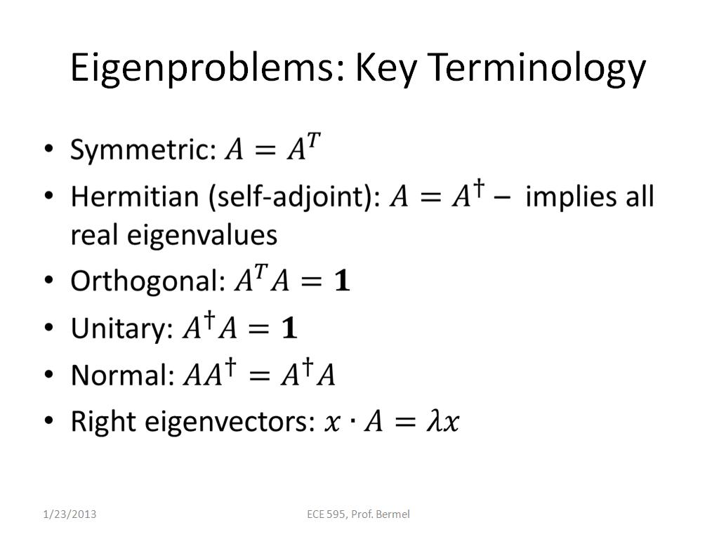 Eigenproblems: Key Terminology