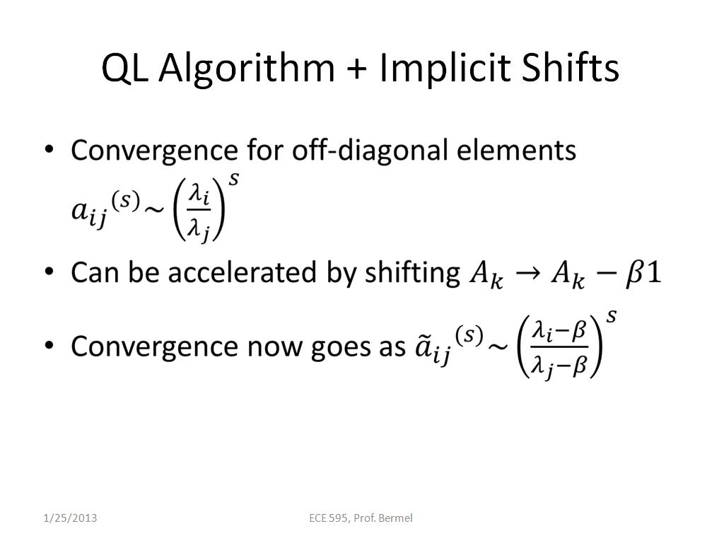 QL Algorithm + Implicit Shifts