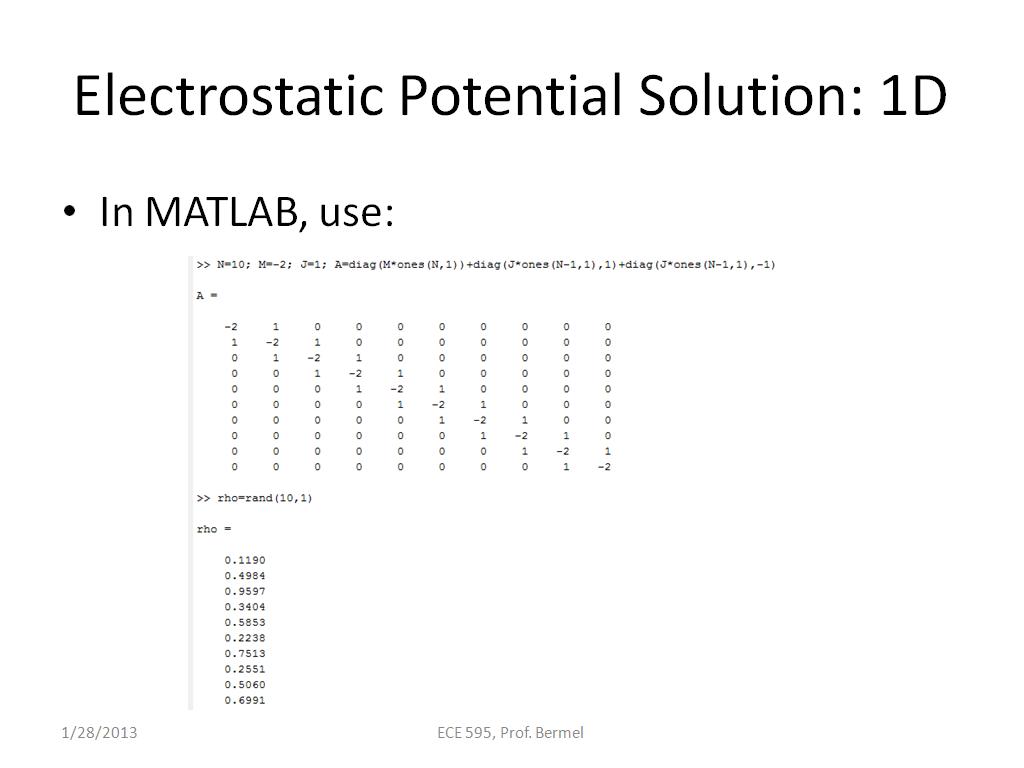 Electrostatic Potential Solution: 1D