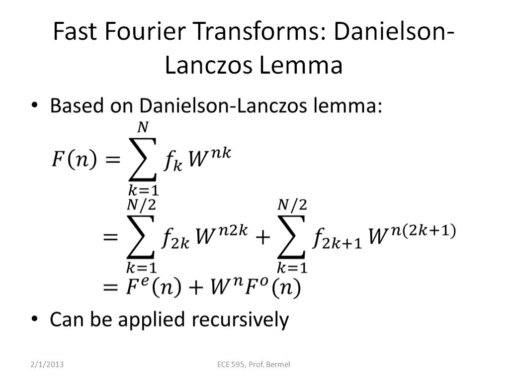 Fast Fourier Transforms: Danielson-Lanczos Lemma