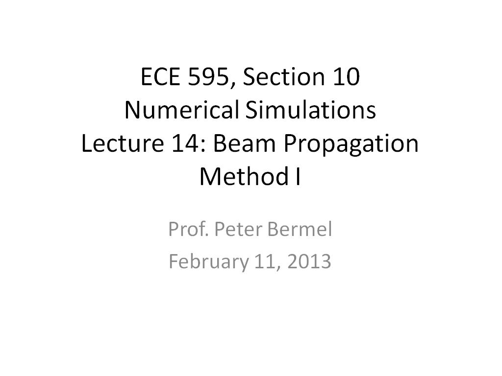 Lecture 14: Beam Propagation Method I