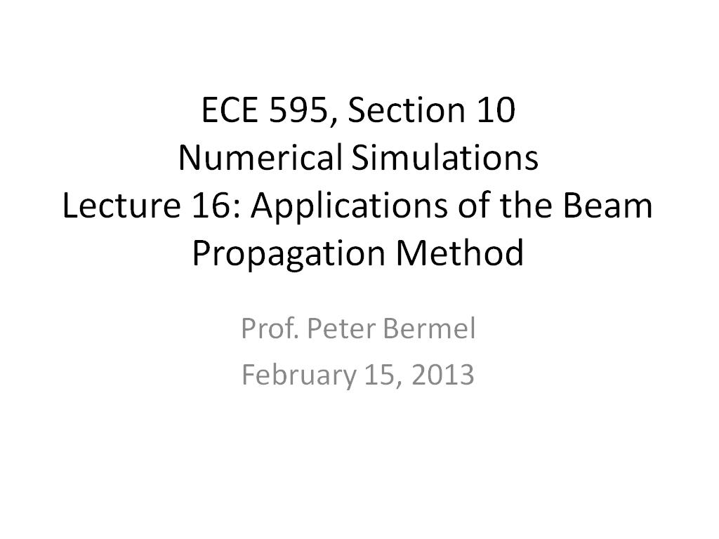 Lecture 16: Applications of the Beam Propagation Method I
