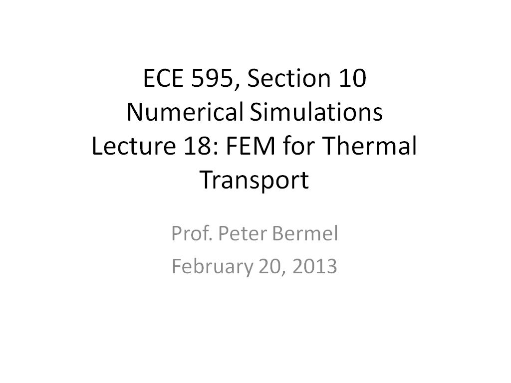 Lecture 18: FEM for Thermal Transport
