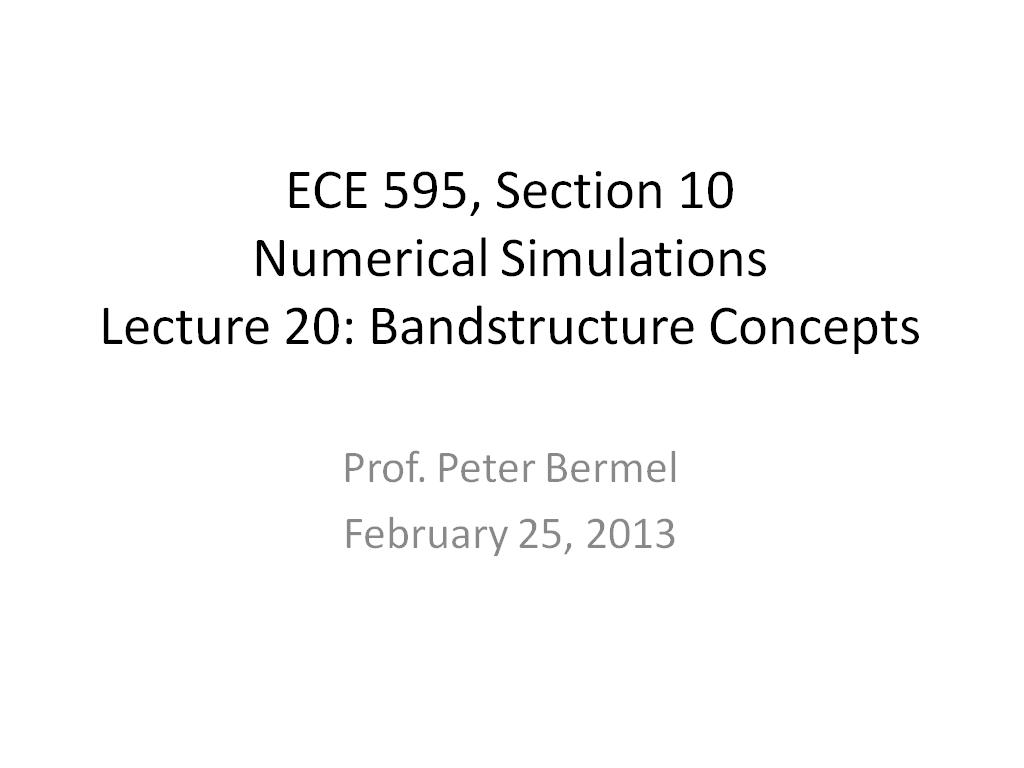 Lecture 20: Bandstructure Concepts