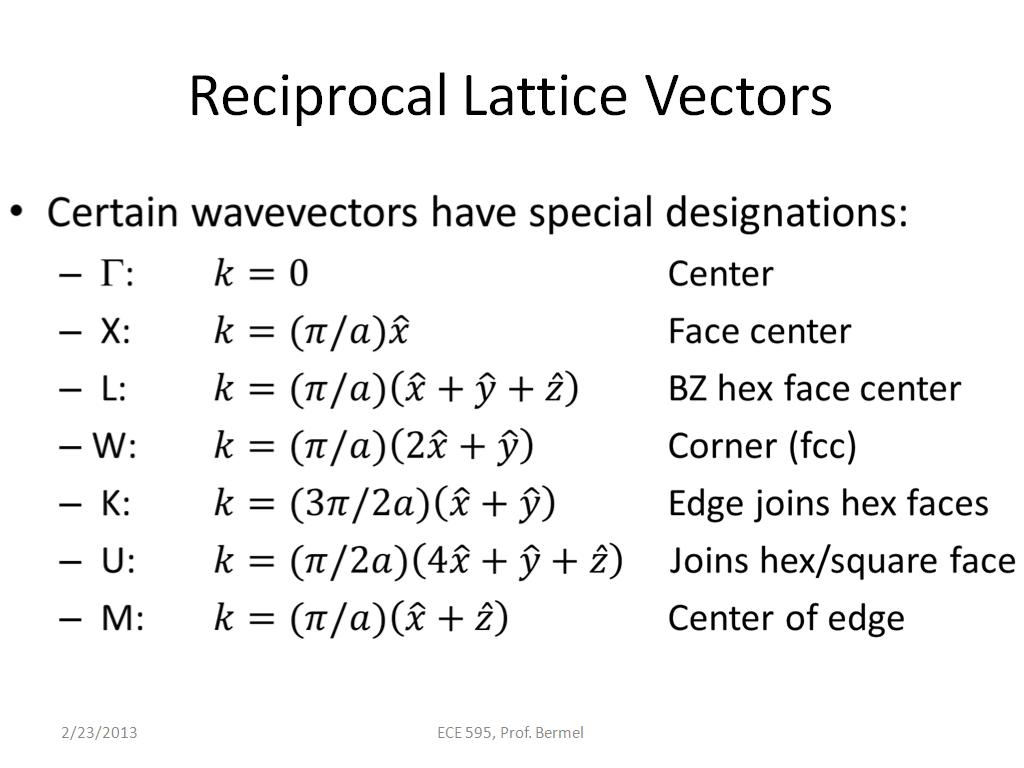 Reciprocal Lattice Vectors
