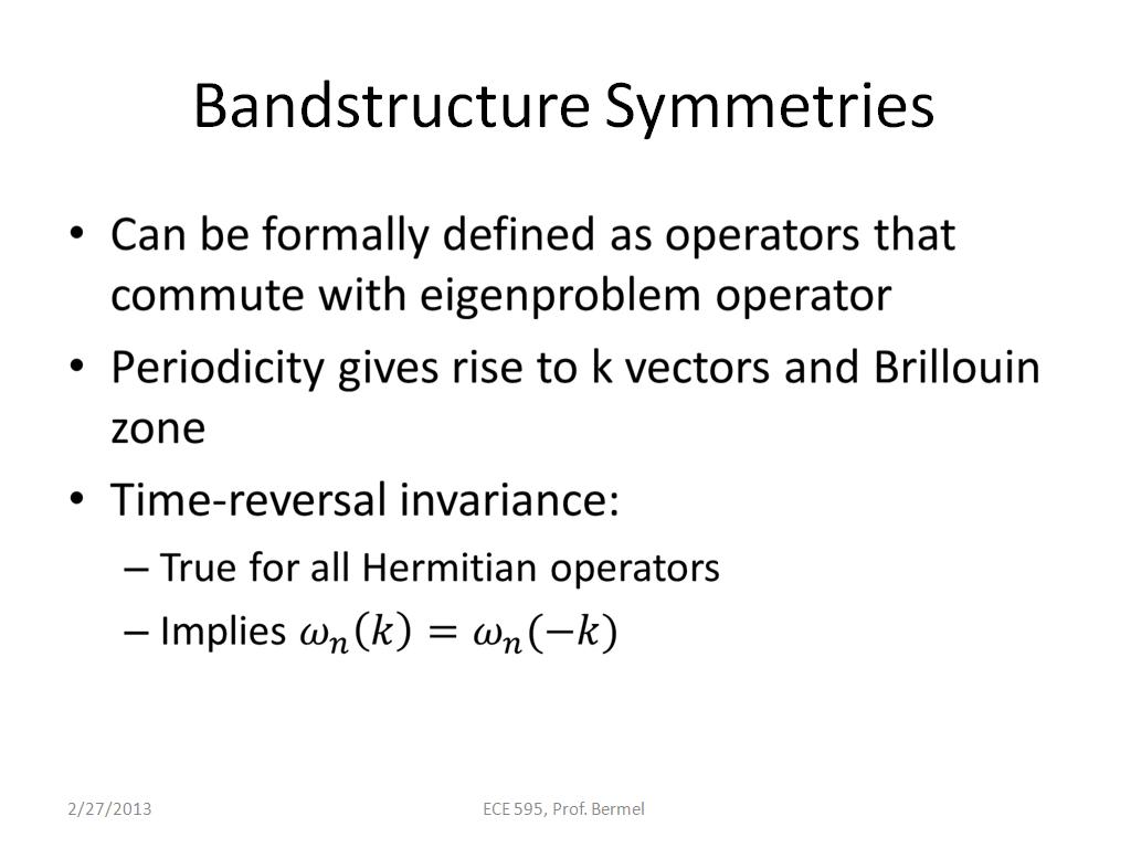 Bandstructure Symmetries