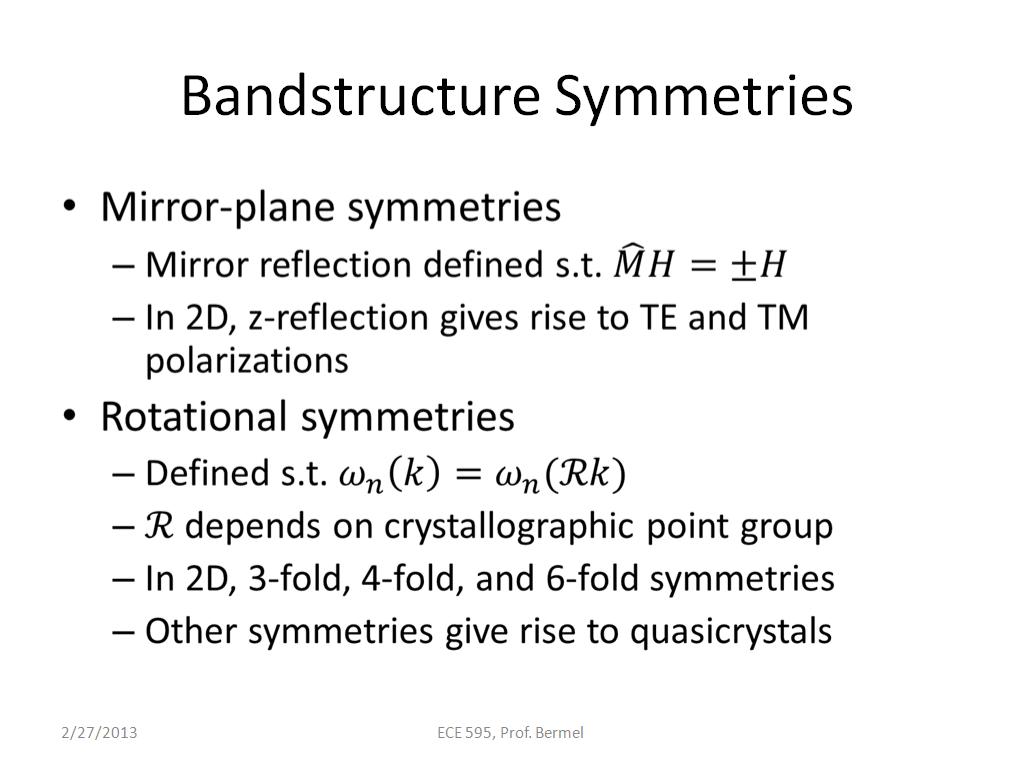 Bandstructure Symmetries