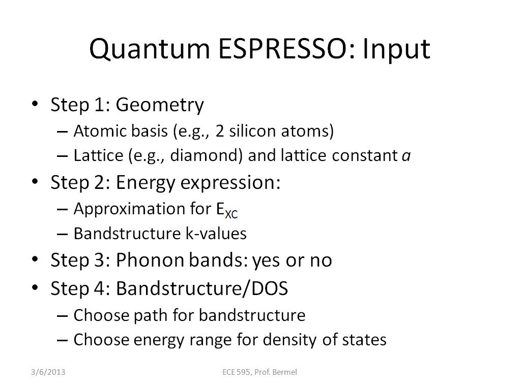 Quantum ESPRESSO: Input