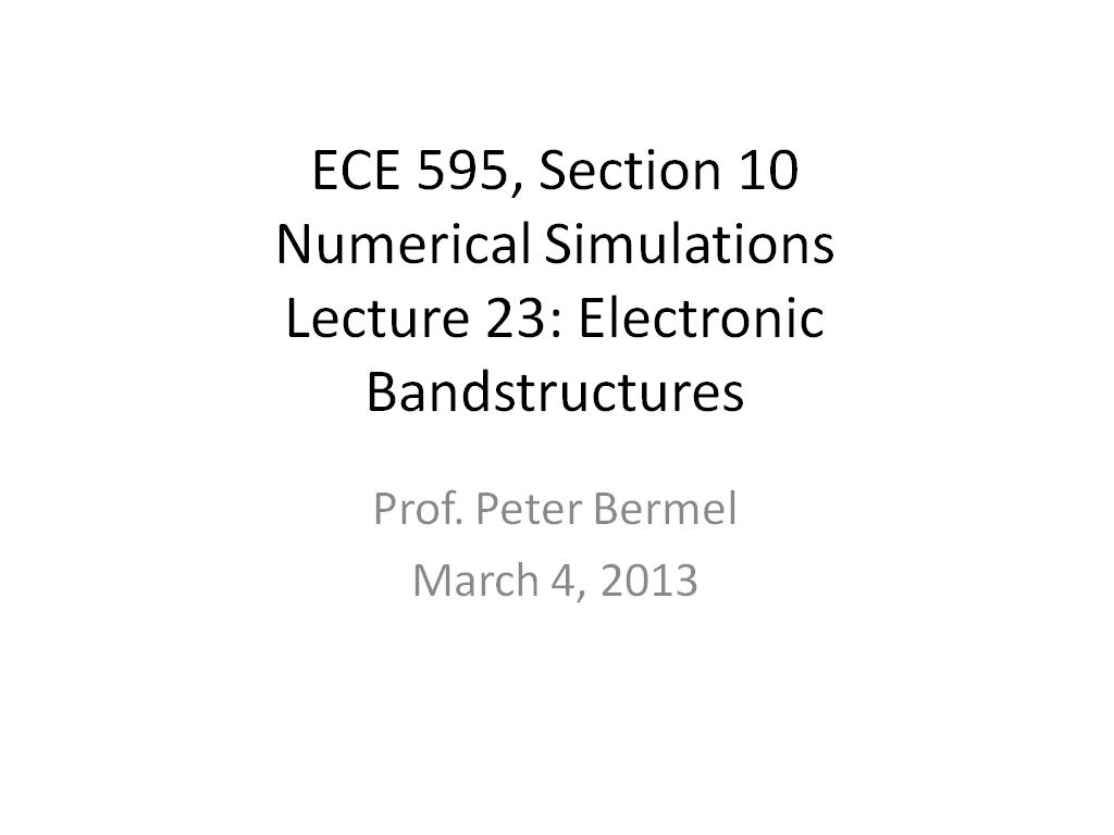 Lecture 23: Electronic Bandstructures