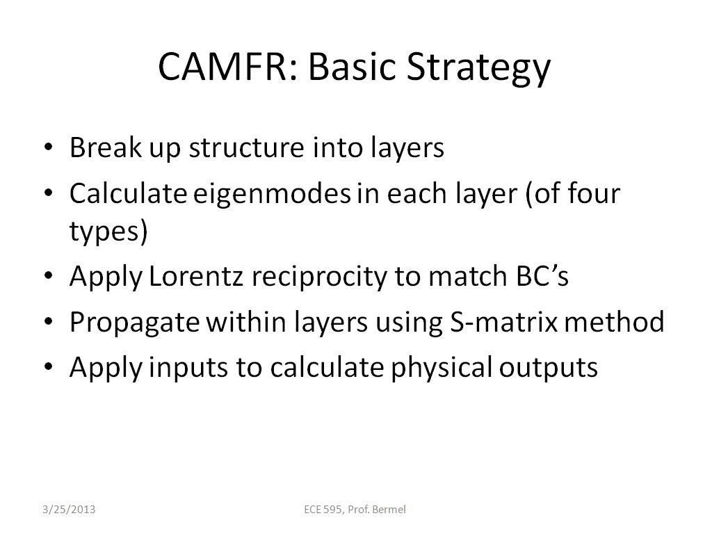 CAMFR: Basic Strategy
