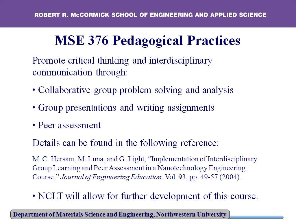 MSE 376 Pedagogical Practices