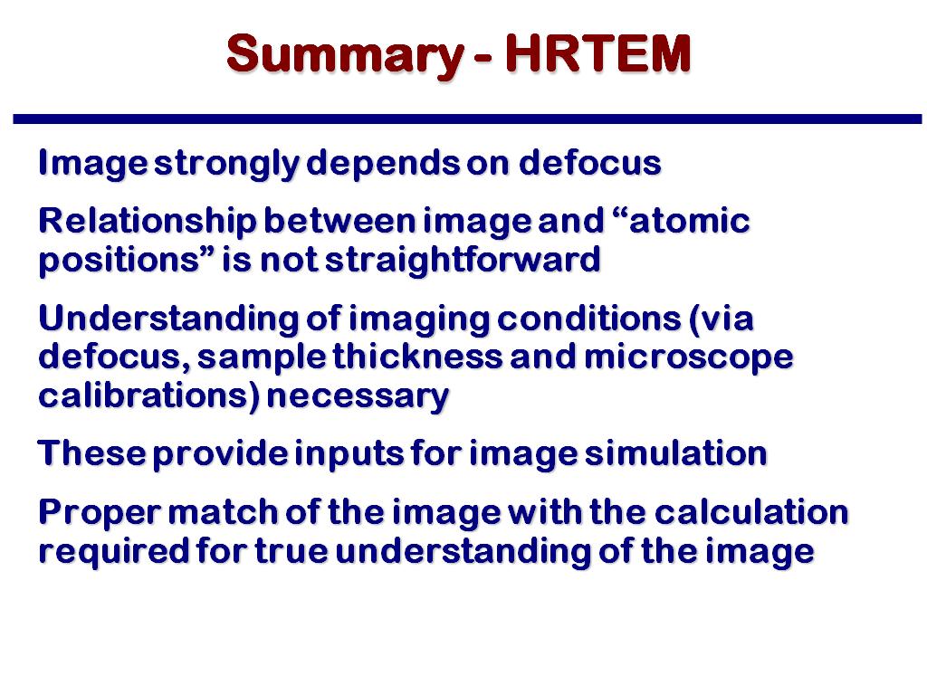 Summary - HRTEM