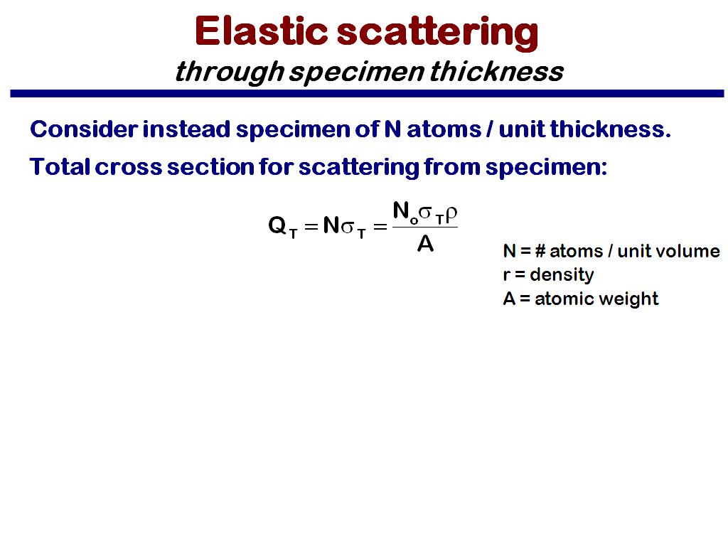 Elastic scattering through specimen thickness