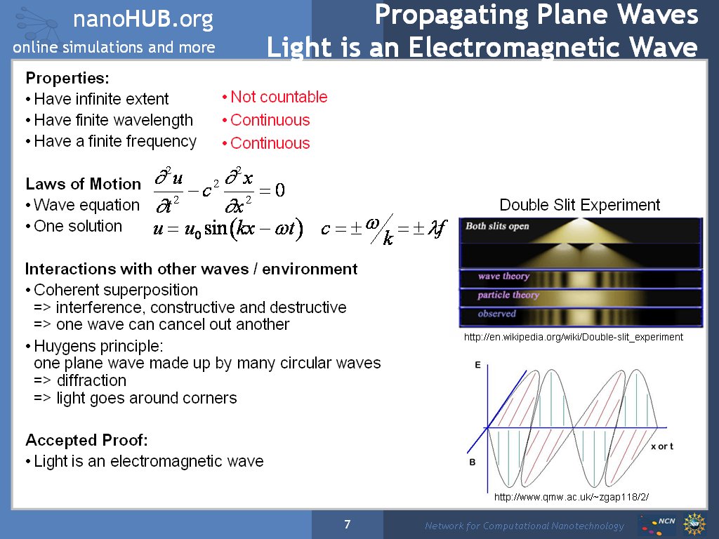 Propagating Plane Waves Light is an Electromagnetic Wave